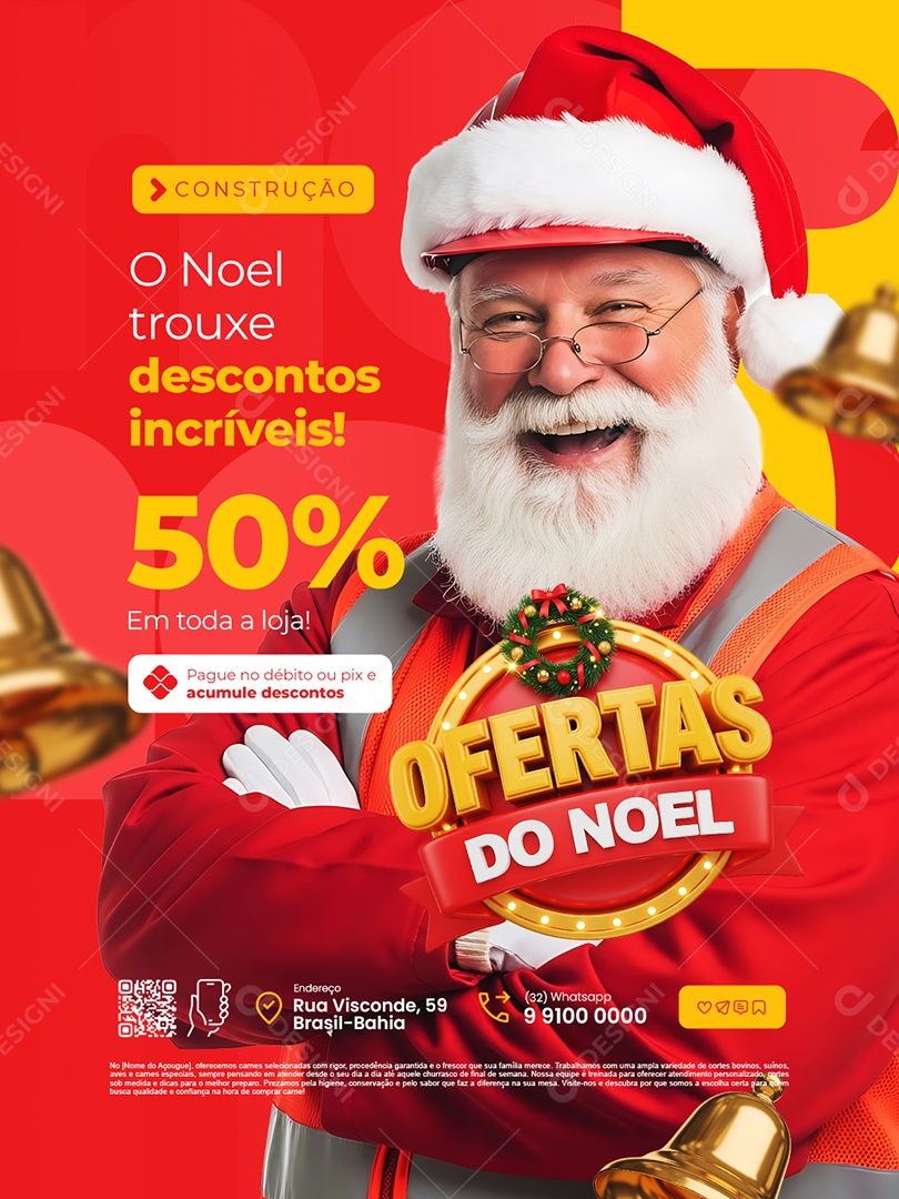 Ofertas do Noel Loja de Construção Descontos Incríveis 50% em Toda a Loja Social Media PSD Editável