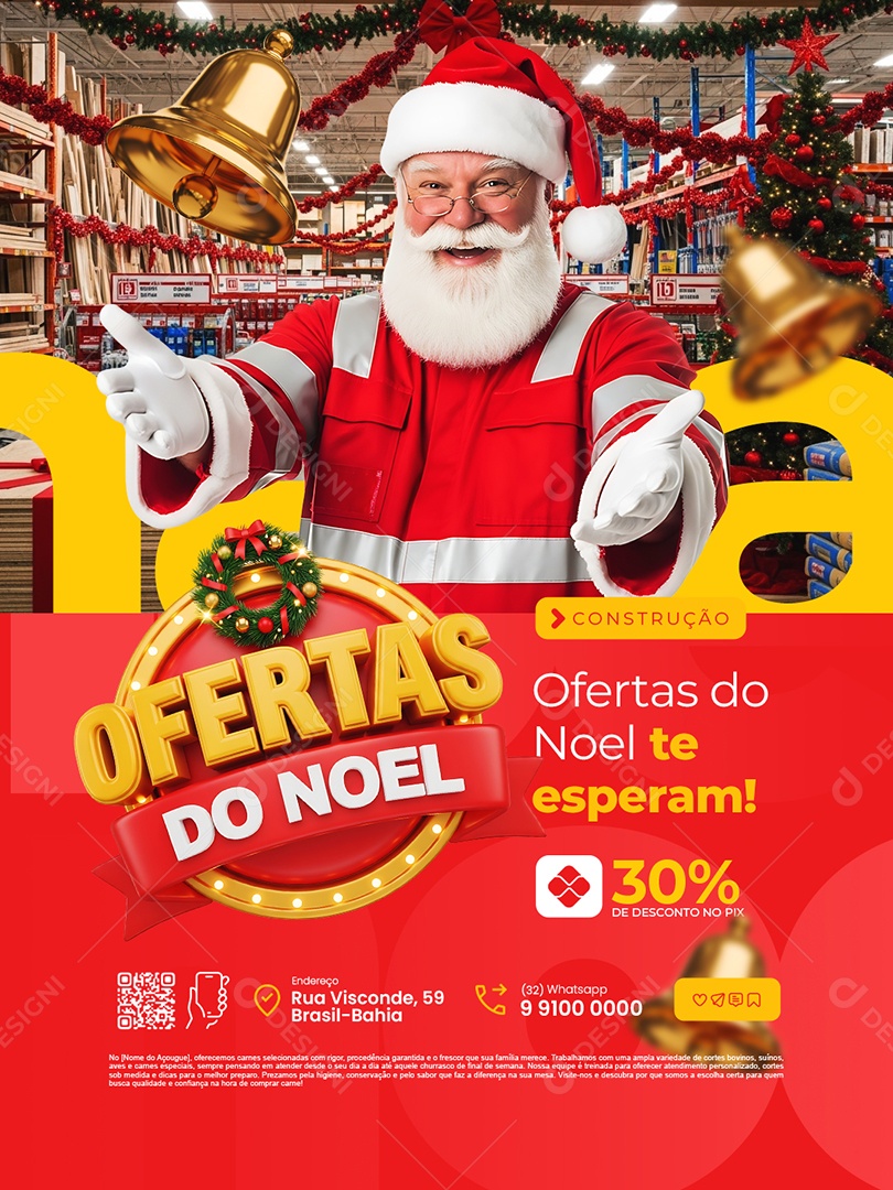 Ofertas do Noel Loja de Construção 30% de Desconto no Pix Social Media PSD Editável