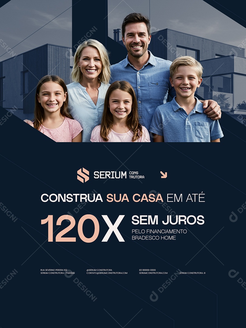 Construtora Construa Sua Casa em Até 120x Sem Juros Social Media PSD Editável
