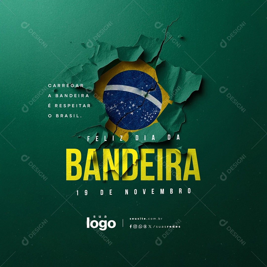Feliz Dia da Bandeira 19 de Novembro Social Media PSD Editável