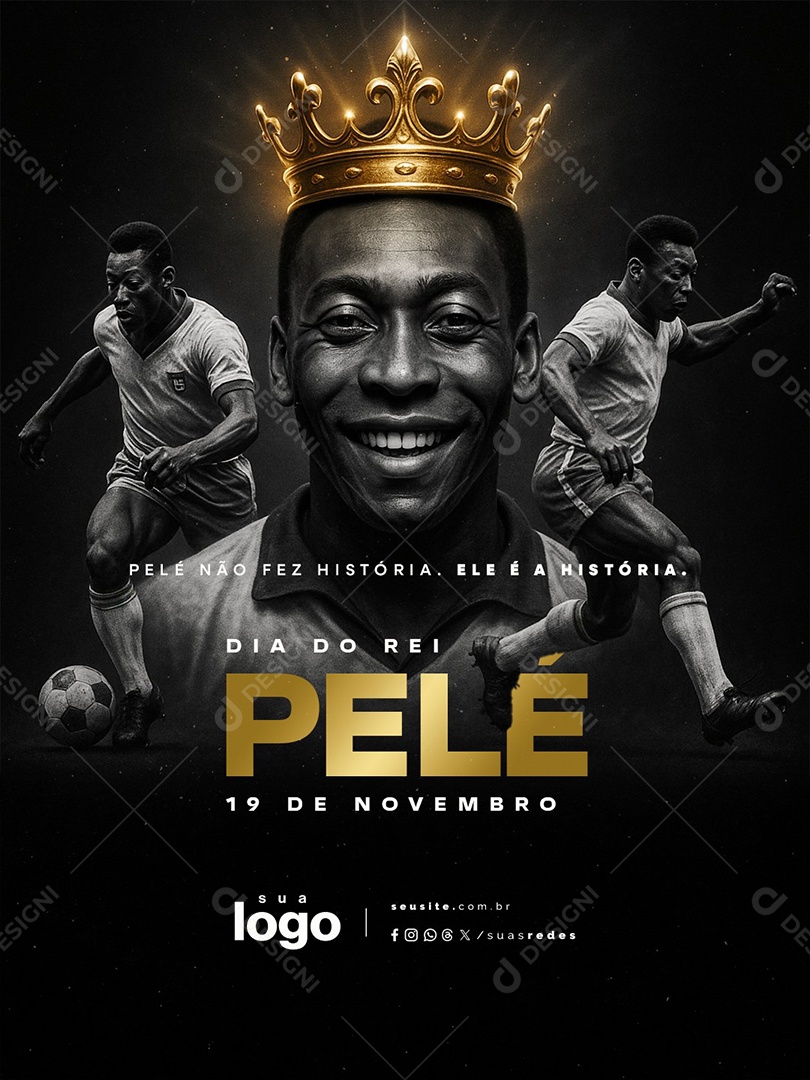 Dia do Rei Pelé 19 de Novembro Pelé Não Fez História Ele é a História Social Media PSD Editável