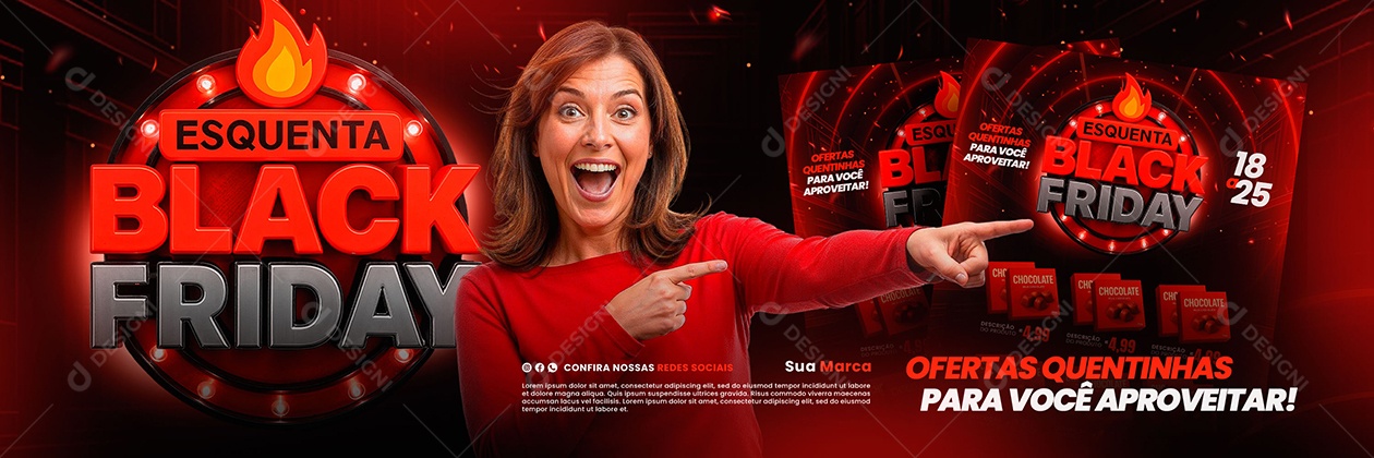 Banner Black Friday Chegou Ofertas Quentinhas Social Media PSD Editável