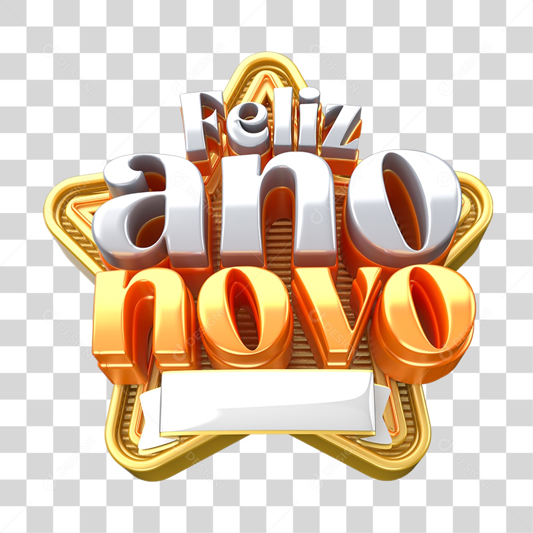 Selo 3D Feliz Ano Novo PNG Transparente