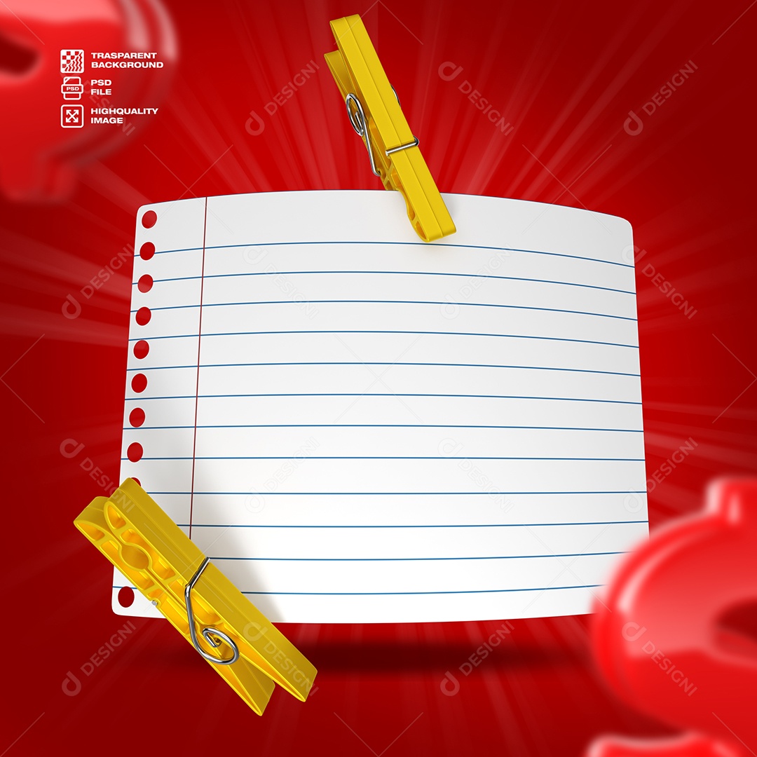 Elemento 3D Folhas de Caderno PSD