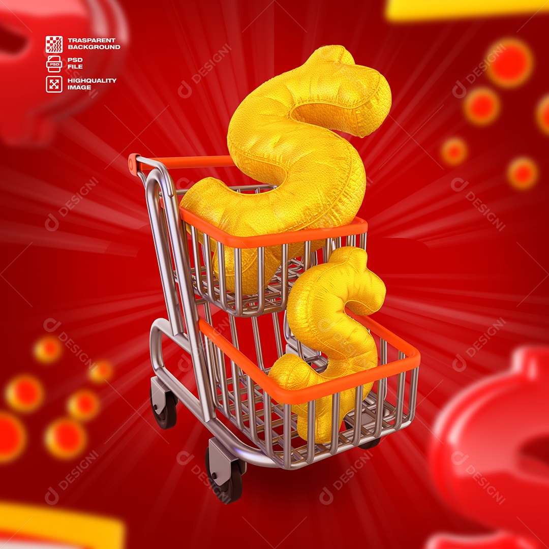 Elemento 3D Carrinho de Compras Composição PSD