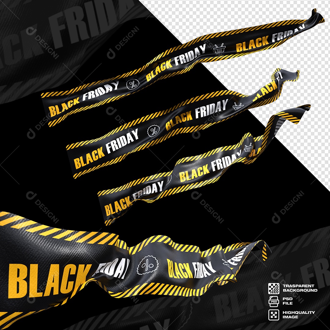 Elementos 3D Faixas de Black Friday Descontos Para Composição PSD