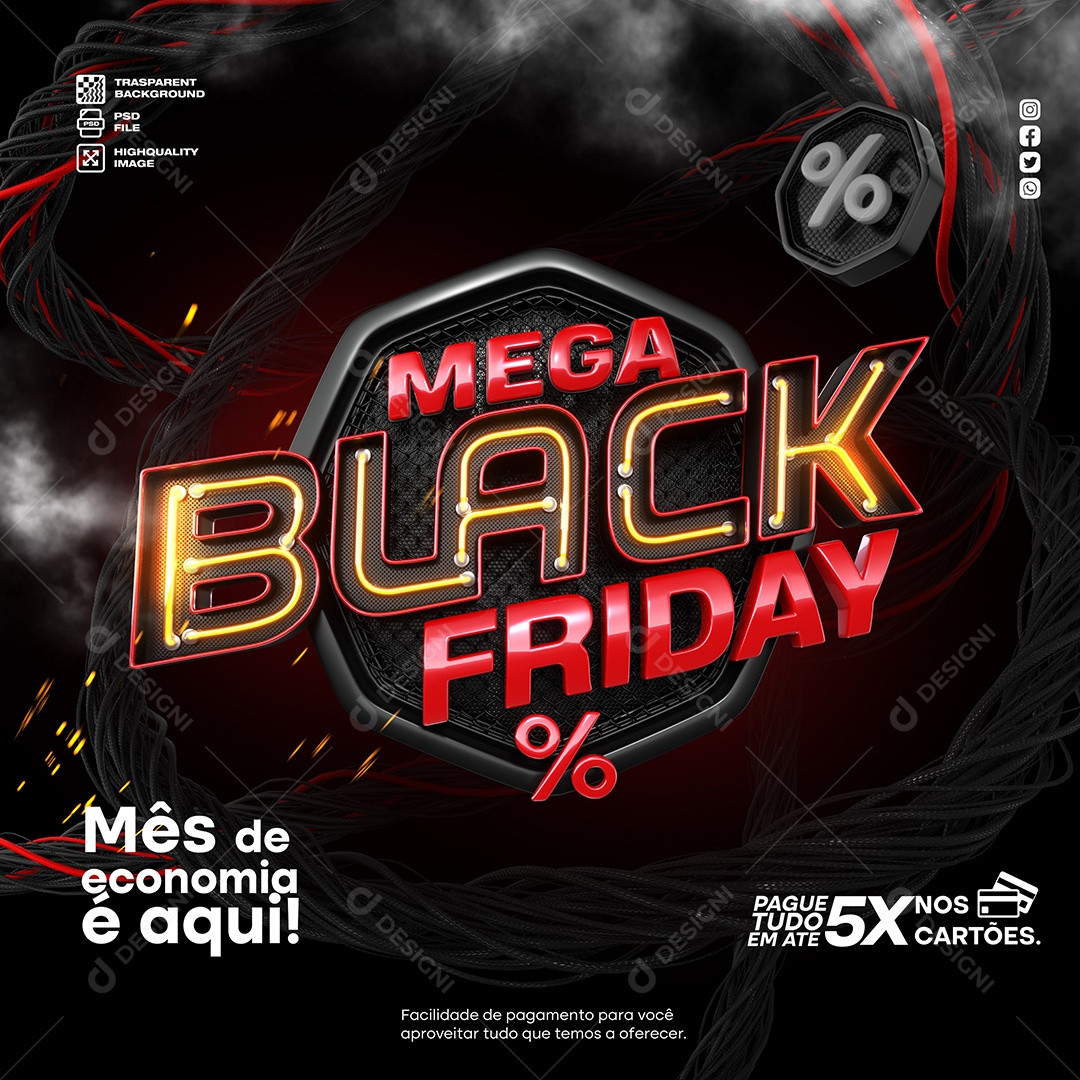 Selo 3D Mega Black Friday Para Composição PSD