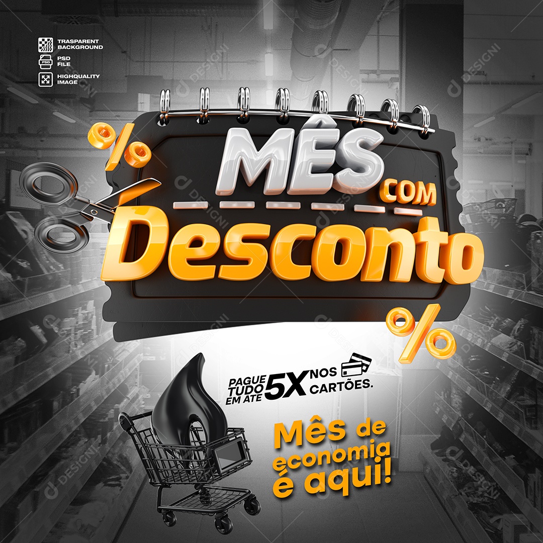 Selo 3D Mês com Desconto Para Composição PSD