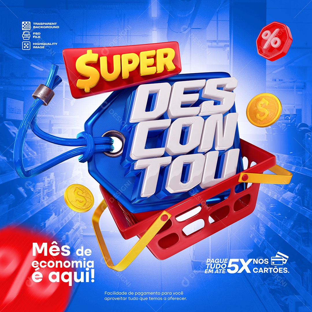 Selo 3D Super Descontou Para Composição PSD