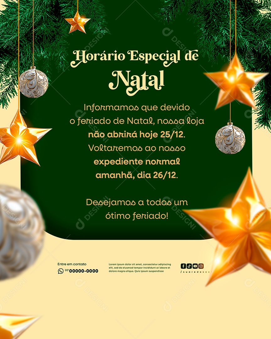Horário Especial de Natal Social Media PSD Editável