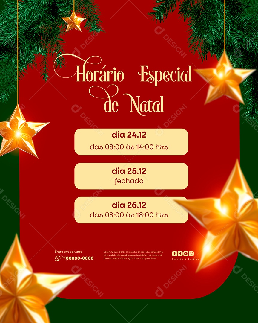Horário Especial de Natal Social Media PSD Editável