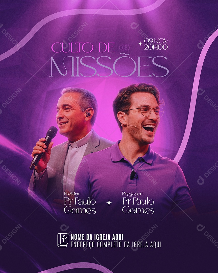 Flyer Culto de Missões Social Media PSD Editável