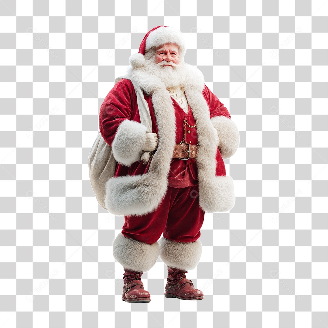 Papai Noel com Saco de Presentes Natal PNG Transparente