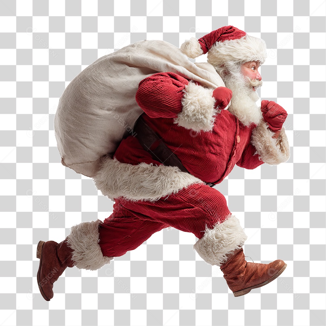 Papai Noel com Saco de Presentes Natal PNG Transparente
