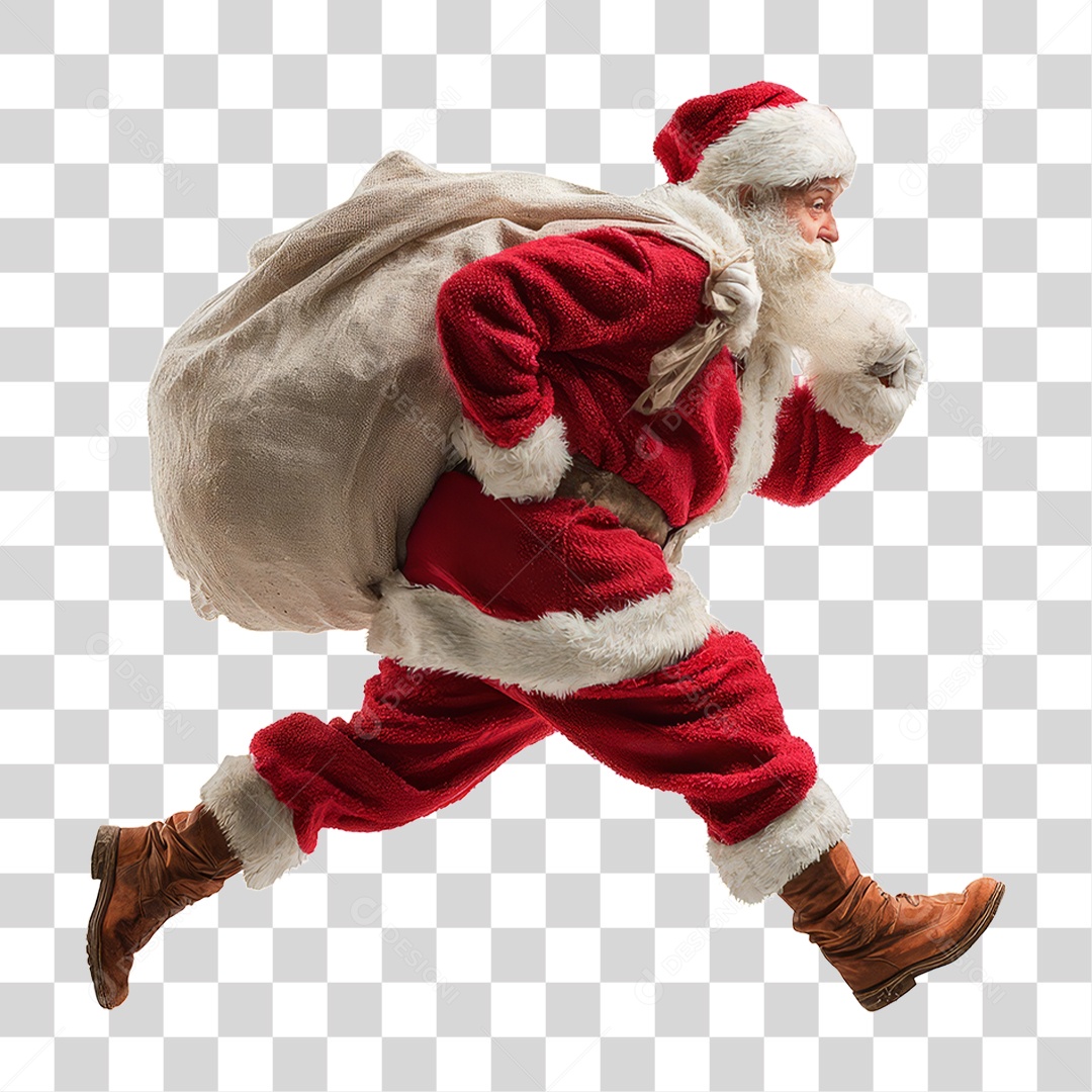 Papai Noel com Saco de Presentes Natal PNG Transparente