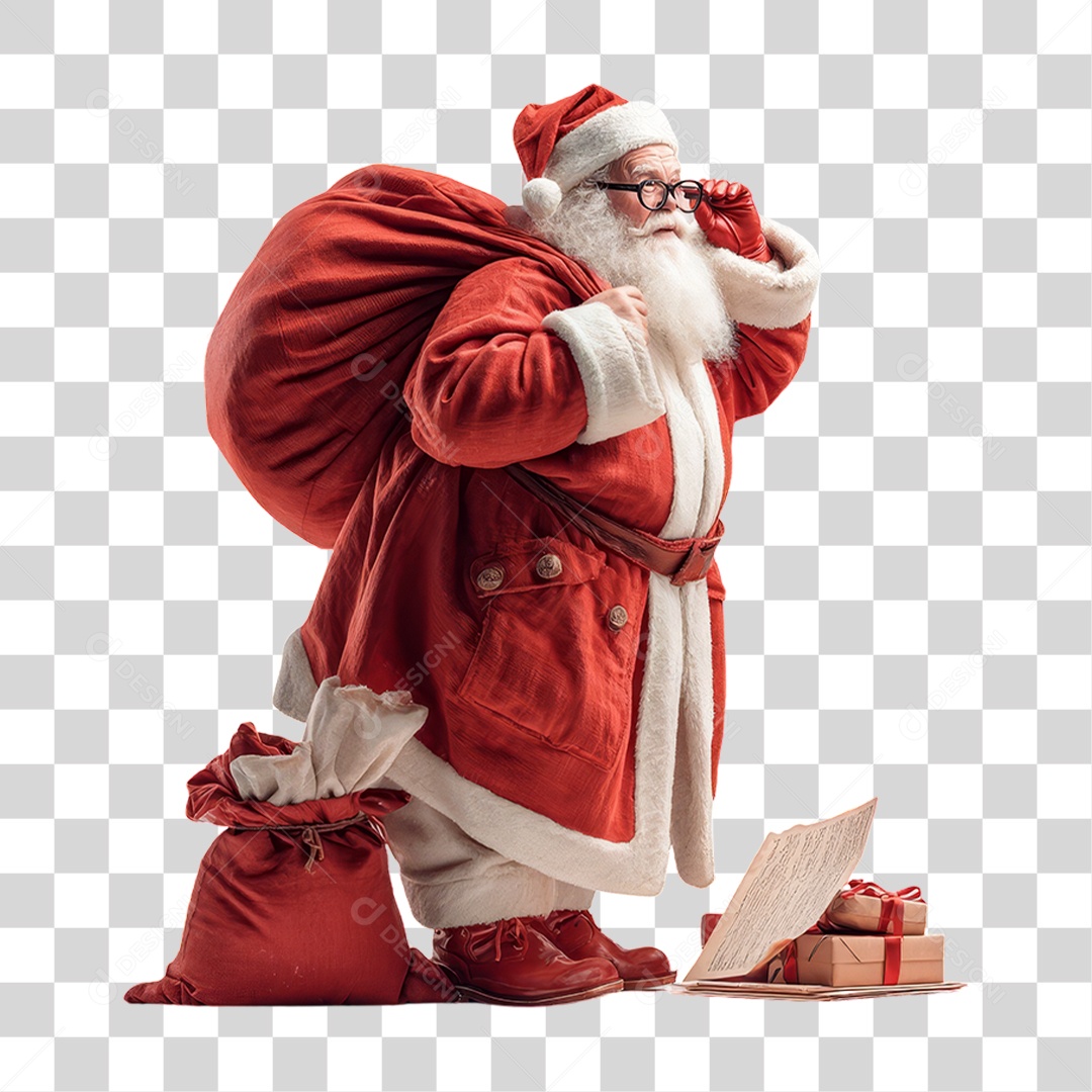 Papai Noel com Saco de Presentes Natal PNG Transparente