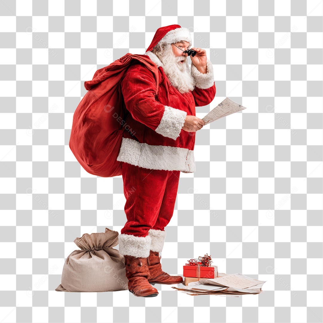 Papai Noel com Saco de Presentes Natal PNG Transparente