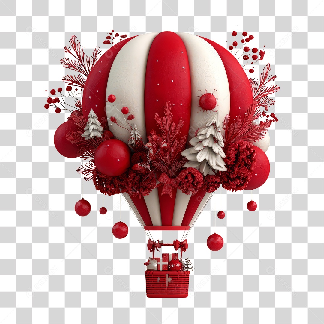 Balão com Presentes Decoração Enfeites de Natal PNG Transparente