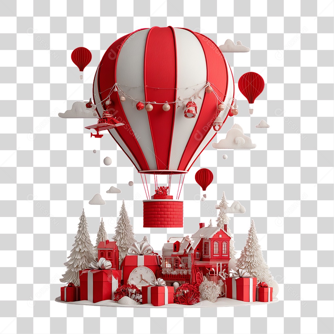 Balão com Presentes Decoração Enfeites de Natal PNG Transparente