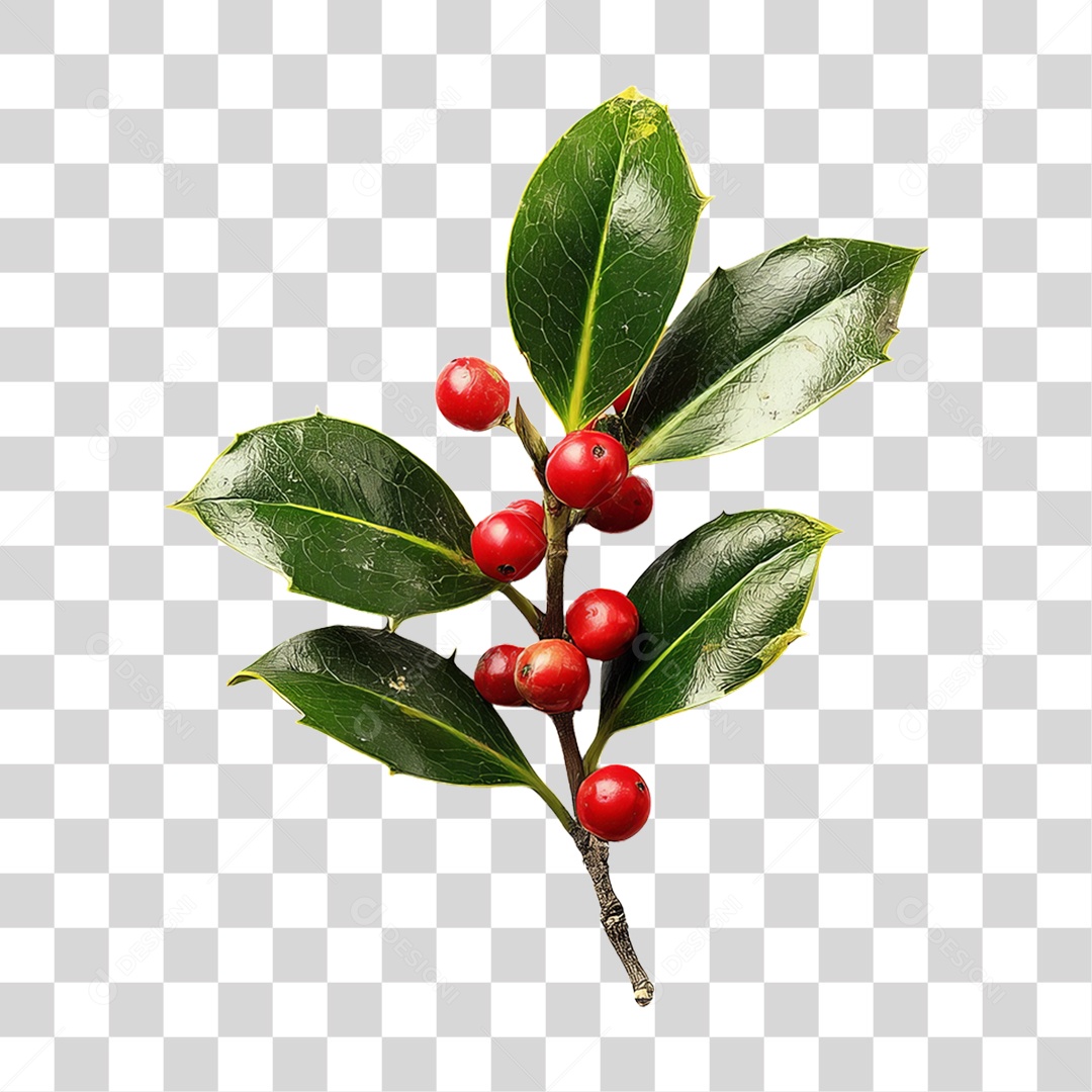 Ramo de Azevinho Decoração Enfeites de Natal PNG Transparente