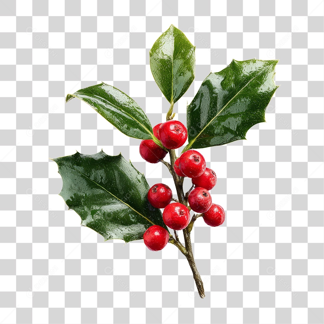 Ramo de Azevinho Decoração Enfeites de Natal PNG Transparente