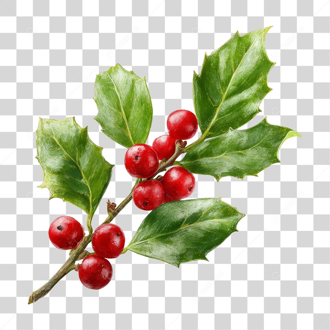 Ramo de Azevinho Decoração Enfeites de Natal PNG Transparente