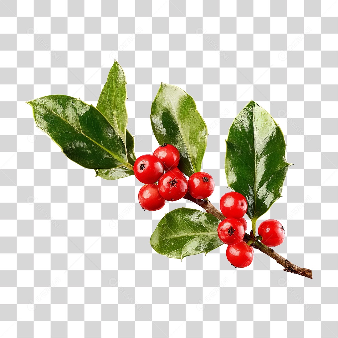 Ramo de Azevinho Decoração Enfeites de Natal PNG Transparente