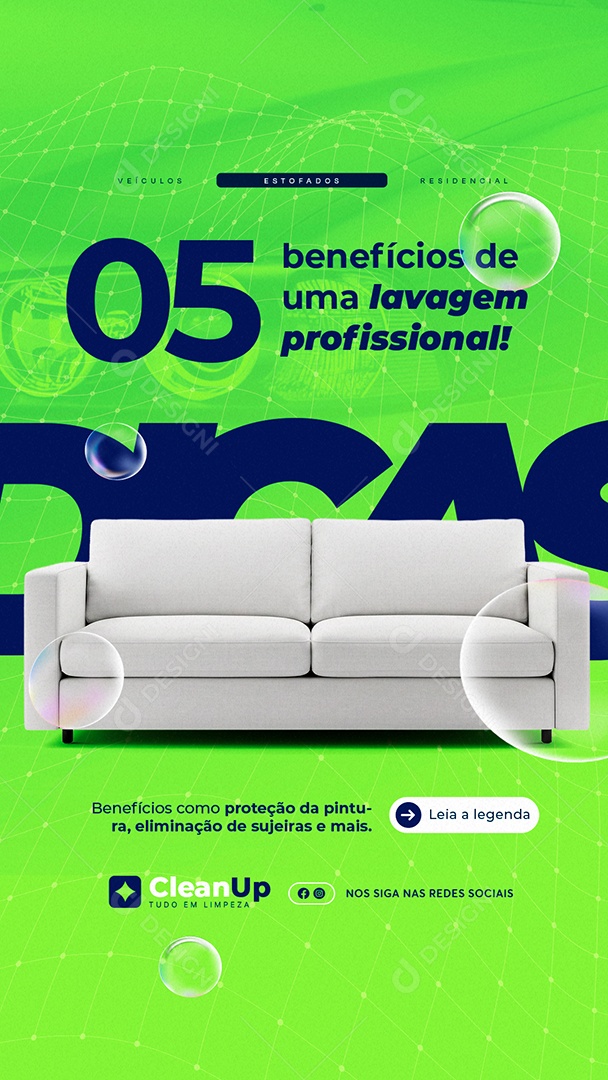 Story Lavagem a Seco Cinco Benefícios de Uma Lavagem Profissional Social Media PSD Editável