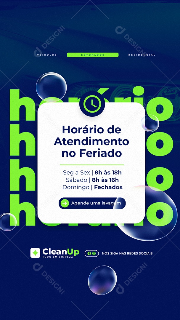 Story Lavagem a Seco Horário de Atendimento no Feriado Social Media PSD Editável