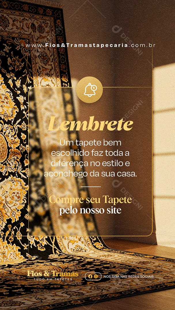 Story Tapeçaria Lembrete Compre seu Tapete Pelo Nosso Site Social Media PSD Editável