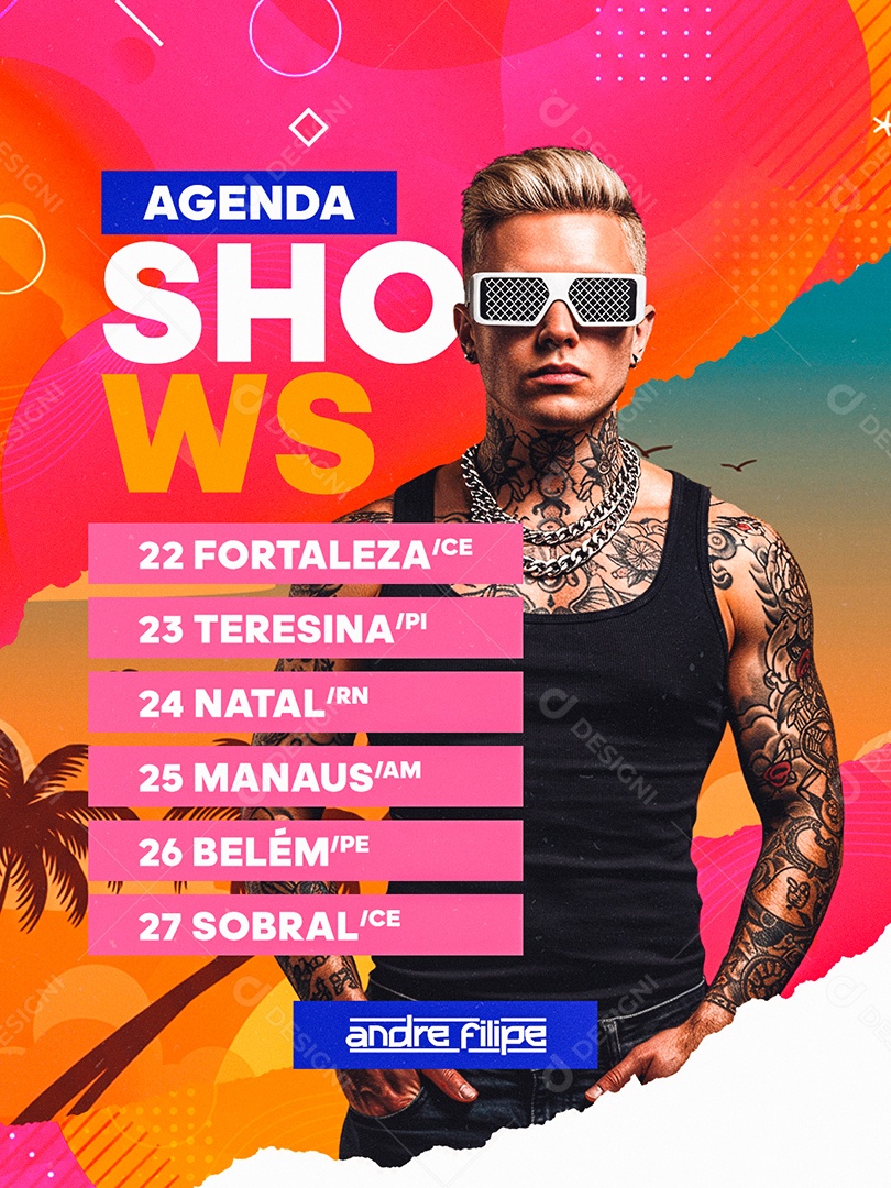 Flyer Próximos Shows Agenda Shows Andre Filipe Social Media PSD Editável