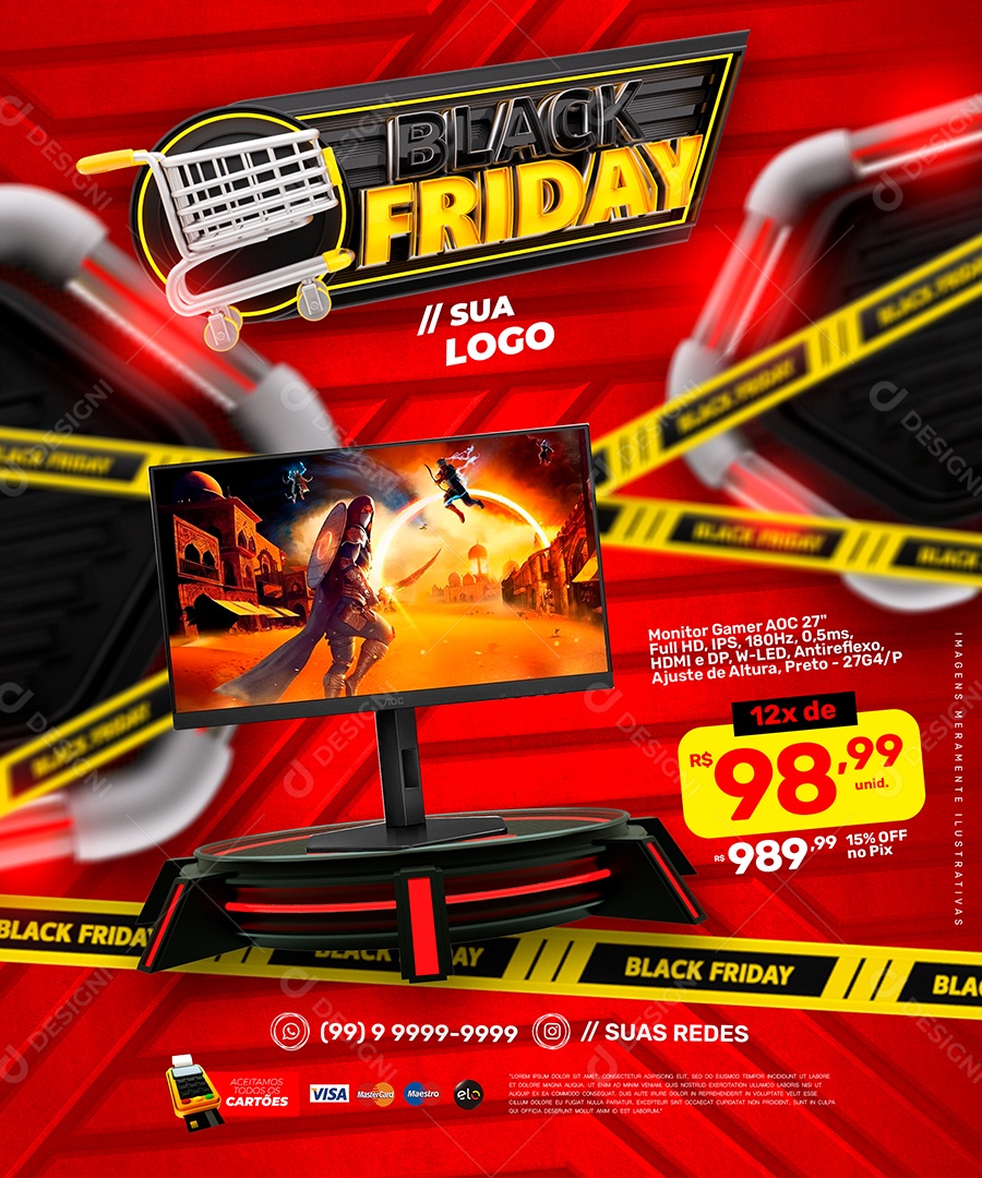 Encarte Black Friday com Layout Vermelho e Ofertas de Produtos Variados PSD Editável