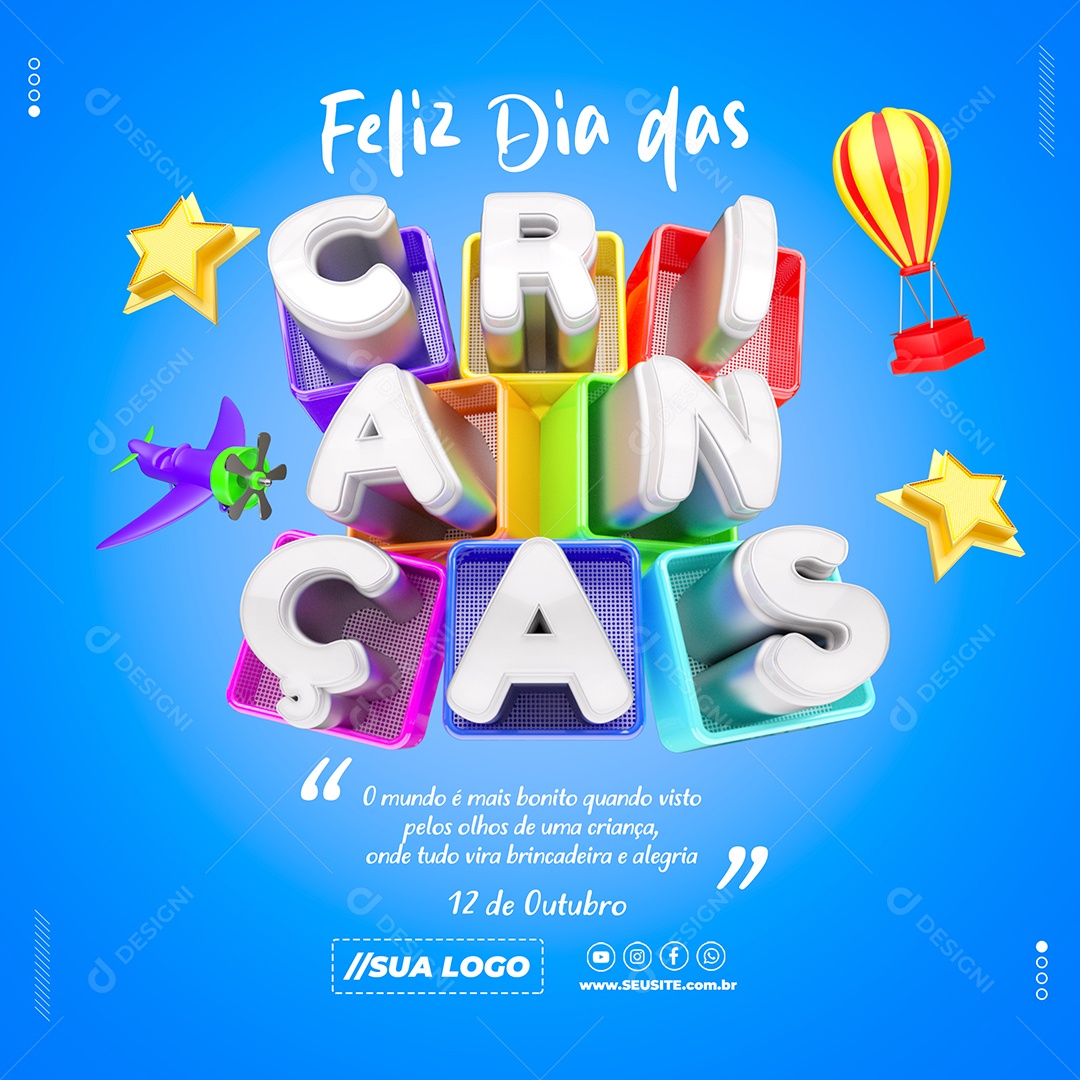 Encarte Promocional Colorido de Dia das Crianças com Balões PSD Editável