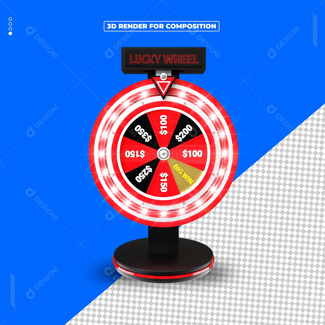 Elemento 3D de Roleta Vermelha Promocional para Campanhas e Sorteios PSD Editável