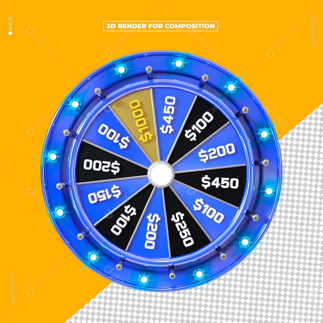 Elemento 3D de Roleta Azul Decorativa para Campanhas Promocionais PSD Editável