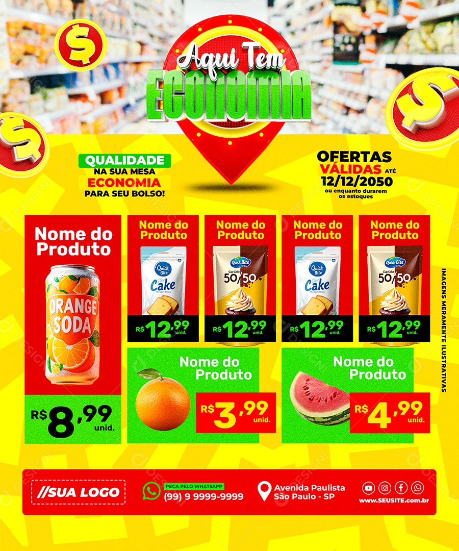 Encarte Comercial com Produtos em Promoção e Destaque de Preços PSD Editável