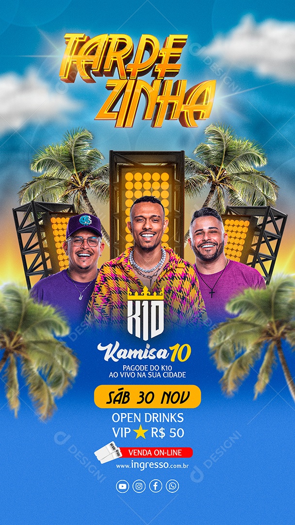 Evento Musical “Tarde de Zinha” com Fundo Tropical PSD Editável