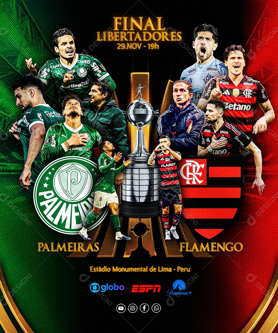 Esportivo Final Libertadores com Clubes e Fundo Temático PSD Editável
