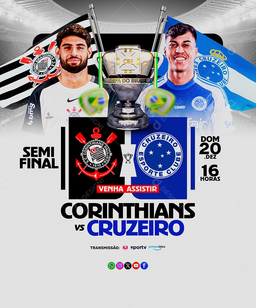 Esportivo Corinthians vs Cruzeiro com Fundo Branco PSD Editável