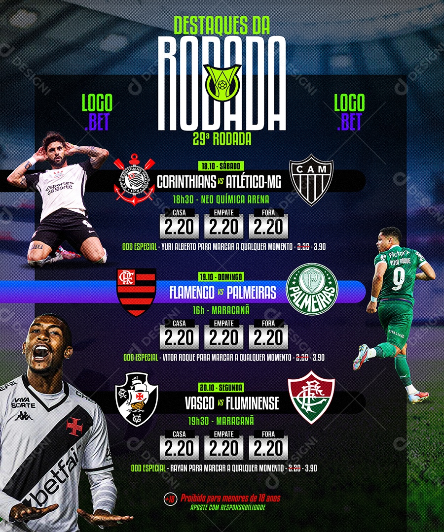 Banner Esportivo Informativo Rodada Esportiva com Clubes e Jogos PSD Editáve