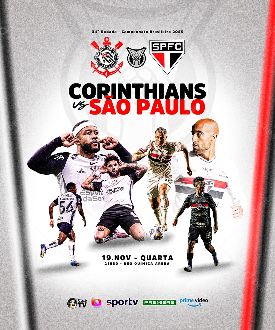Story Esportivo “Corinthians vs São Paulo” com Jogadores e Fundo Branco PSD Editável