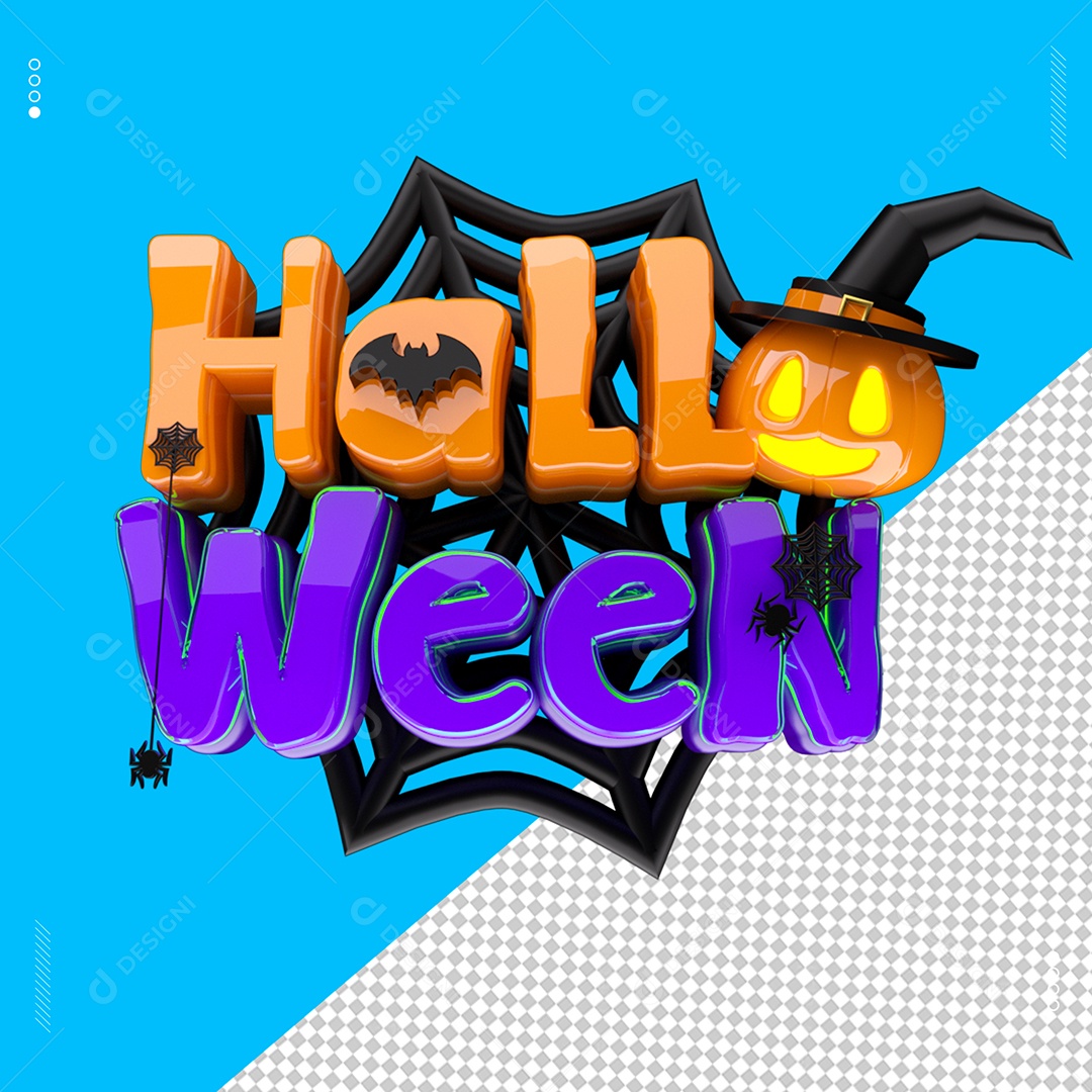 Elemento 3D Halloween com Tipografia Criativa e Fundo Azul PSD