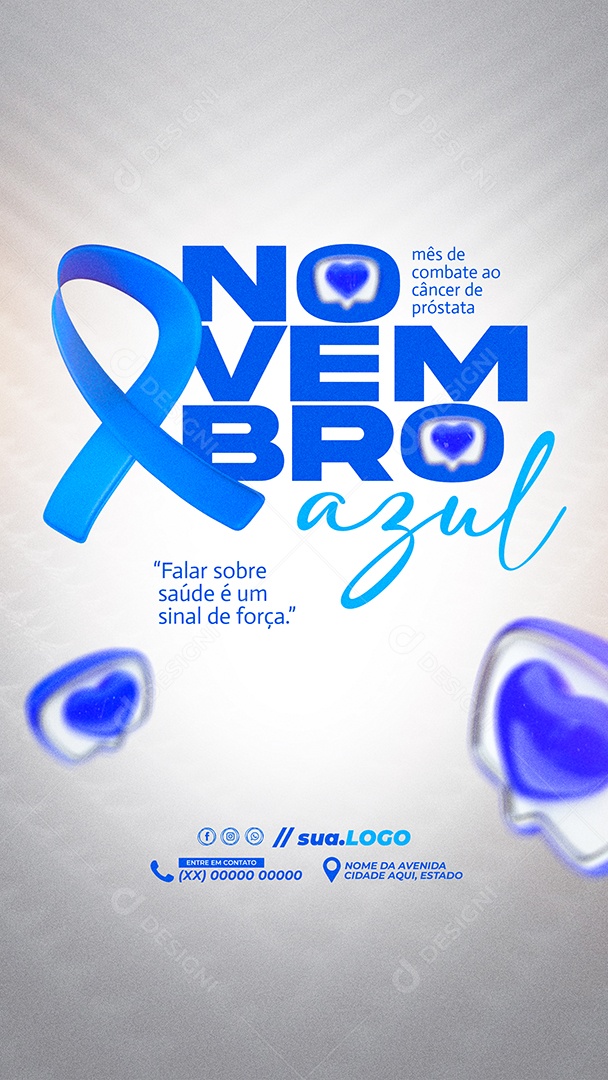 Story de Campanha Novembro Azul com Laço Azul e Fundo Claro PSD Editável