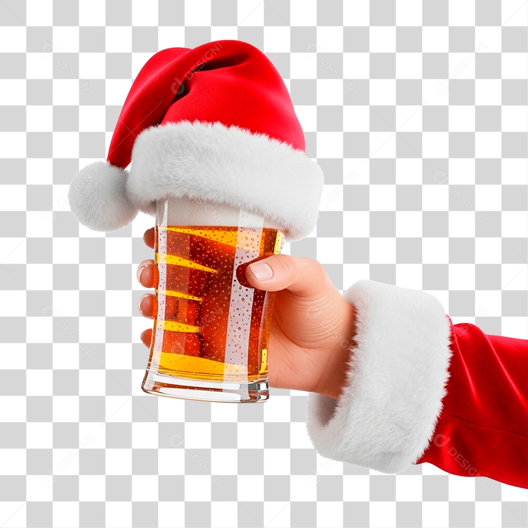 Mão de Papai Noel Segurando Copo de Cerveja PNG Transparente