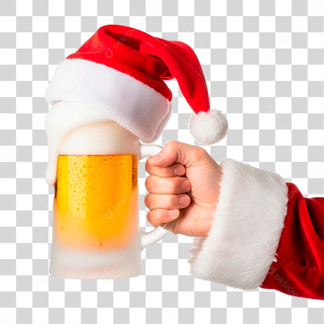 Mão do Papai Noel Segurando Copo de Cerveja PNG Transparente