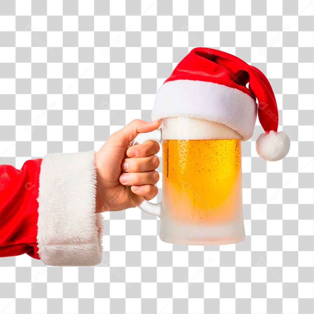 Mão do Papai Noel Segurando Copo de Cerveja PNG Transparente
