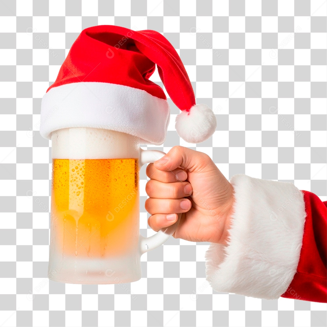 Mão do Papai Noel Segurando Copo de Cerveja PNG Transparente