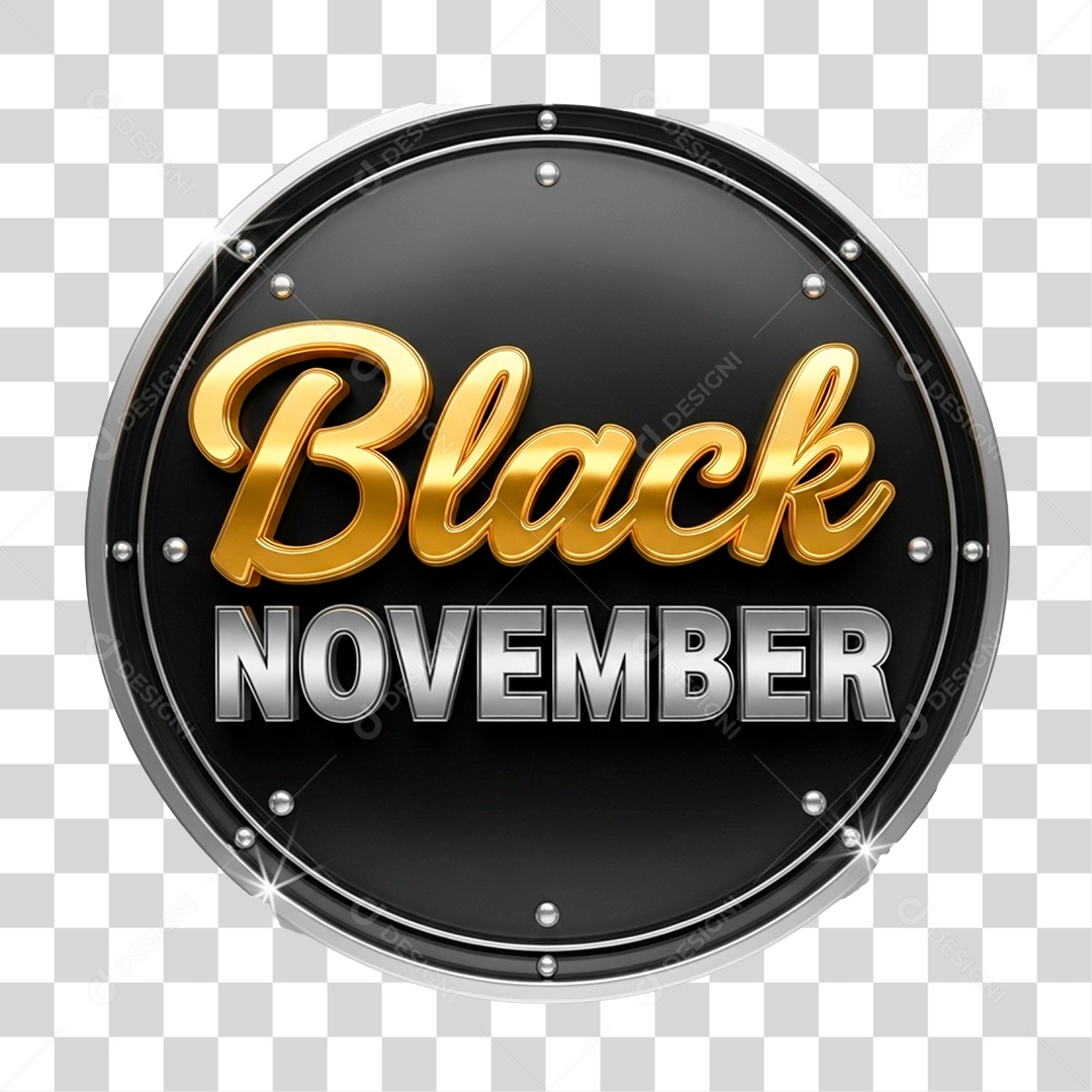 Selo 3D Black November para Composição PNG Transparente