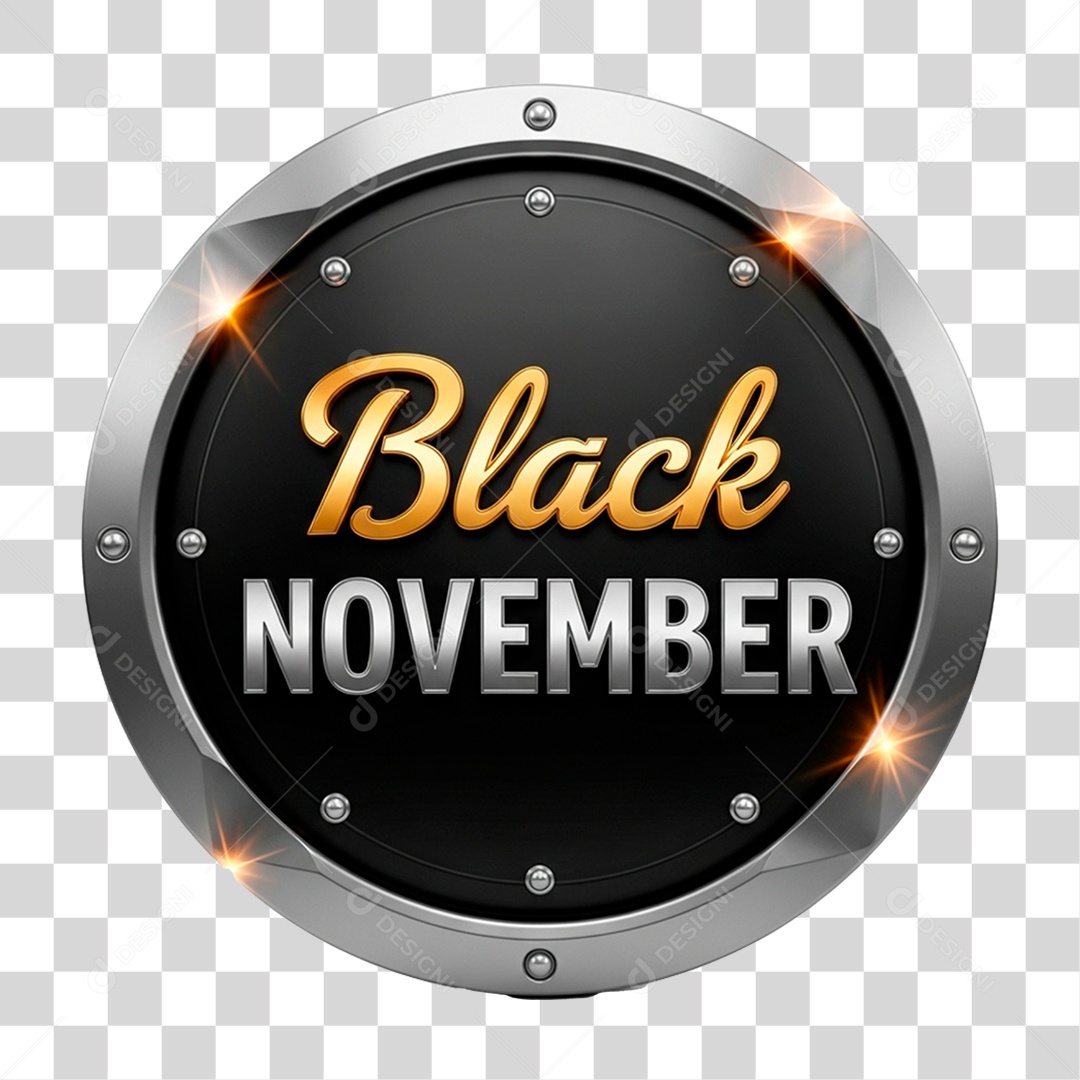 Selo 3D Black November para Composição PNG Transparente