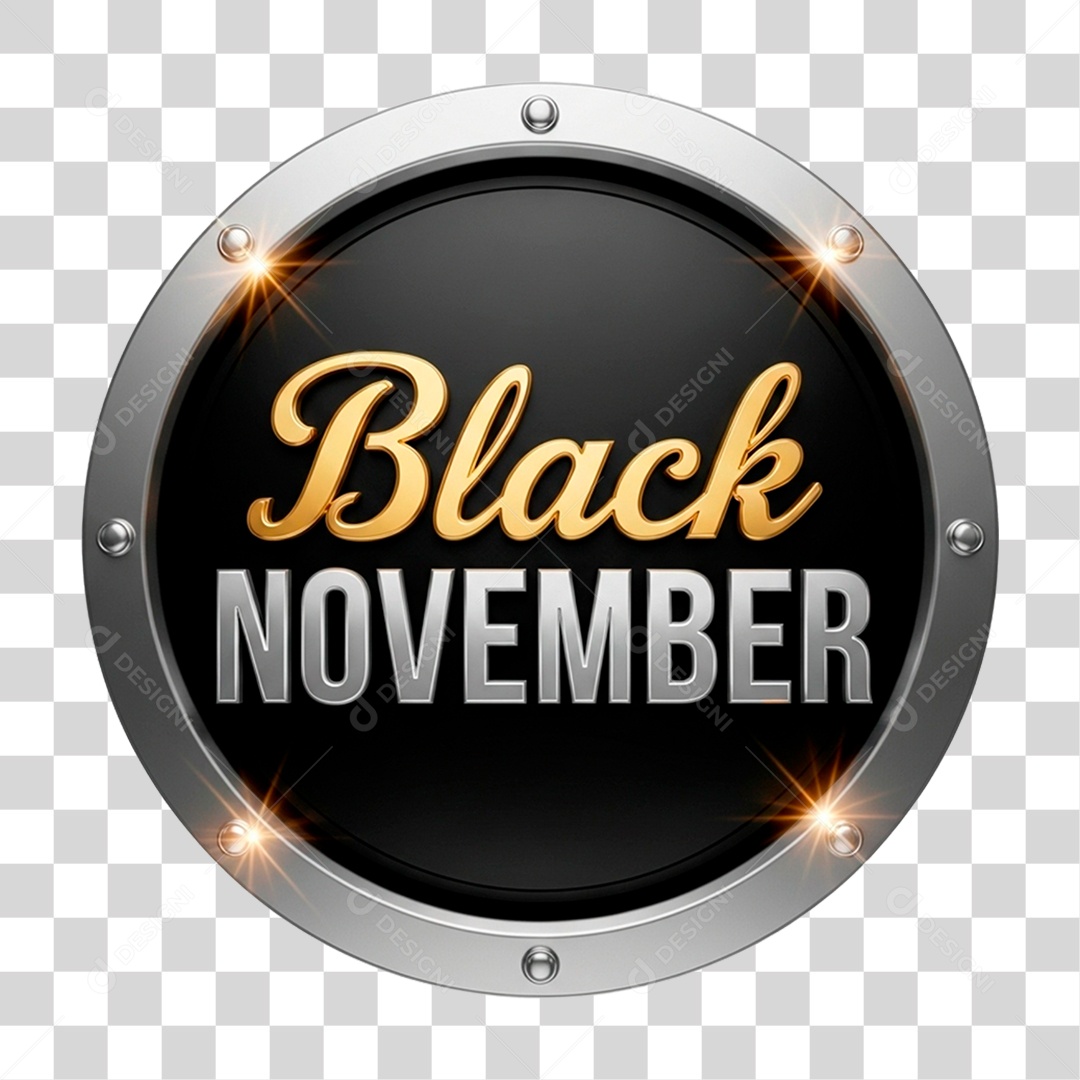 Selo 3D Black November para Composição PNG Transparente